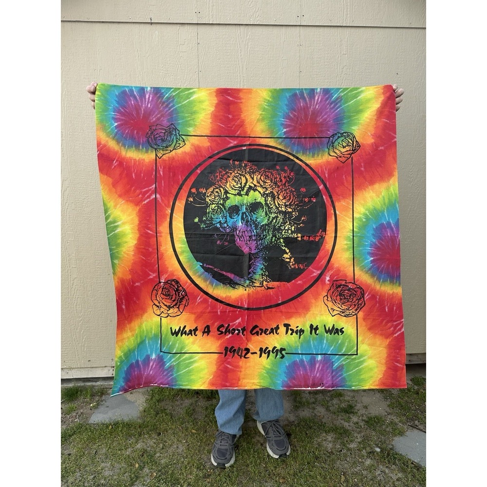Vintage 1995 'Jerry Garcia RIP' Tie Dye Fabric Wall Hanging About 44‎ X 44 Inch